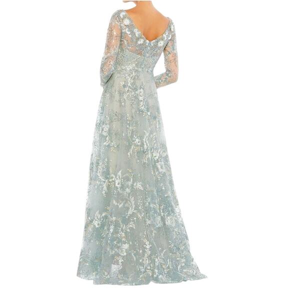 New Mac Duggal Floral Sequin Illusion Gown Mist Size 6 Elegant Evening Dress - Picture 2 of 10